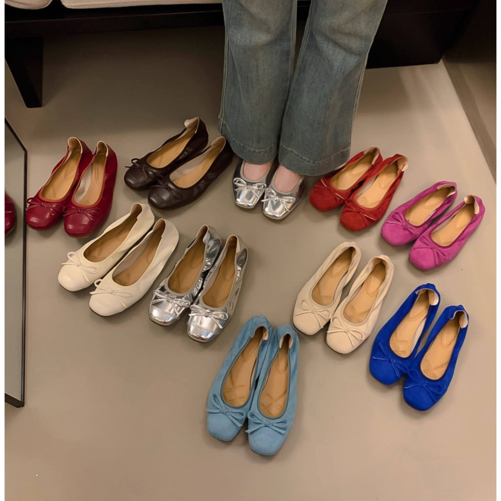 四季。經典百搭不出錯 多色復古小香風甜美蝴蝶結淺口圓頭芭蕾舞鞋奶奶鞋蛋卷平底鞋豆豆鞋小皮鞋-Euphoria Store-細節圖2