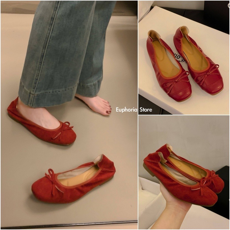 四季。經典百搭不出錯 多色復古小香風甜美蝴蝶結淺口圓頭芭蕾舞鞋奶奶鞋蛋卷平底鞋豆豆鞋小皮鞋-Euphoria Store-細節圖7