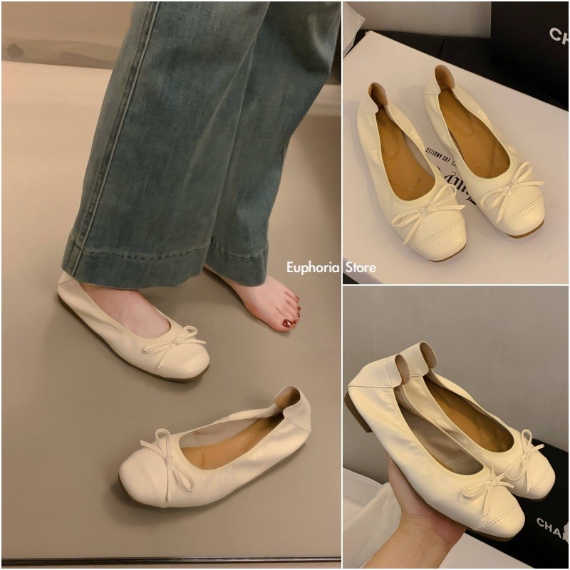 四季。經典百搭不出錯 多色復古小香風甜美蝴蝶結淺口圓頭芭蕾舞鞋奶奶鞋蛋卷平底鞋豆豆鞋小皮鞋-Euphoria Store-細節圖8