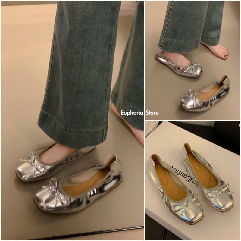 四季。經典百搭不出錯 多色復古小香風甜美蝴蝶結淺口圓頭芭蕾舞鞋奶奶鞋蛋卷平底鞋豆豆鞋小皮鞋-Euphoria Store-細節圖11