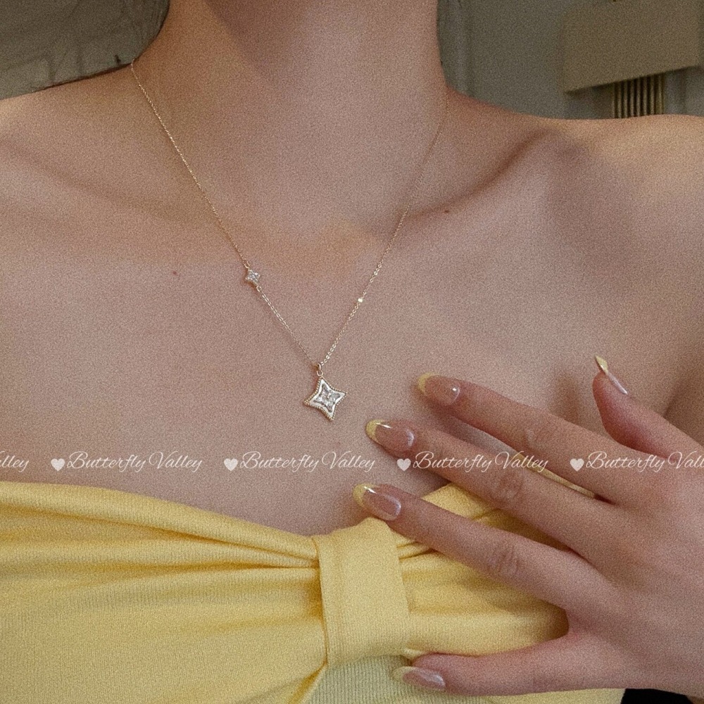 店主私著。小眾時尚輕奢設計感 加厚14K真金電鍍 微鑲鑽石貝殼芒星項鍊鎖骨鍊-Euphoria Store-細節圖3