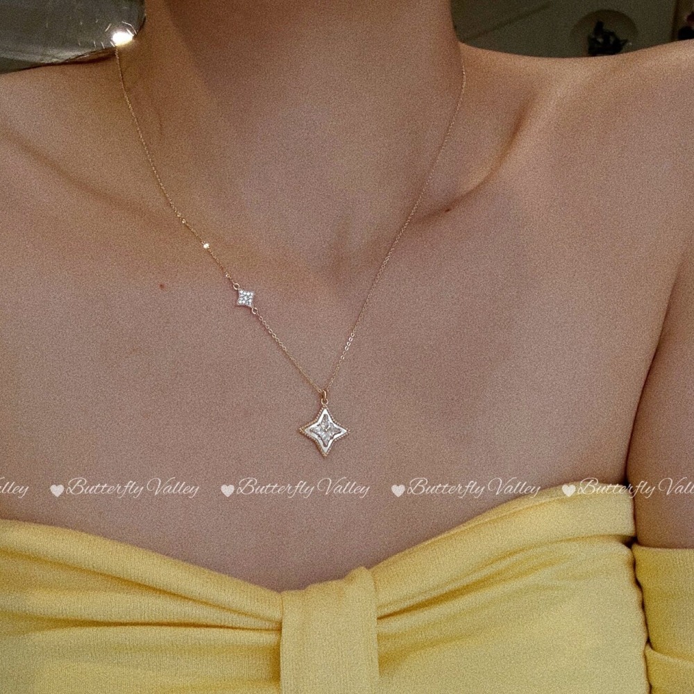 店主私著。小眾時尚輕奢設計感 加厚14K真金電鍍 微鑲鑽石貝殼芒星項鍊鎖骨鍊-Euphoria Store-細節圖4