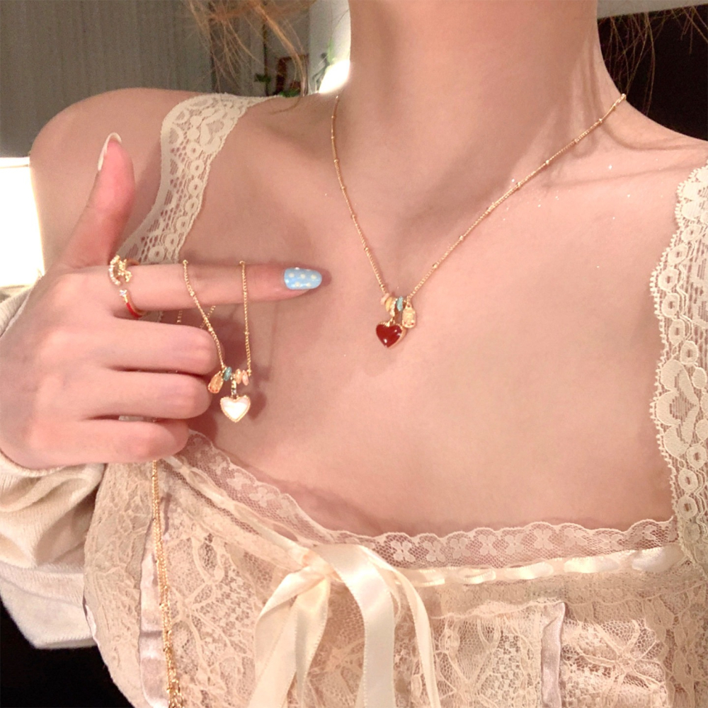 店主私著。Vintage古著 double-sided love 浪漫甜美帶點個性 雙面可帶滴油鍅鎯短項鍊鎖骨鍊-Eup-細節圖3