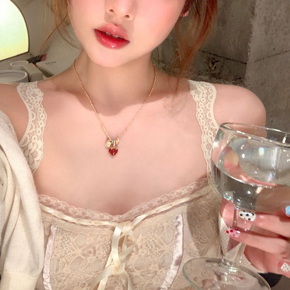 店主私著。Vintage古著 double-sided love 浪漫甜美帶點個性 雙面可帶滴油鍅鎯短項鍊鎖骨鍊-Eup-細節圖4