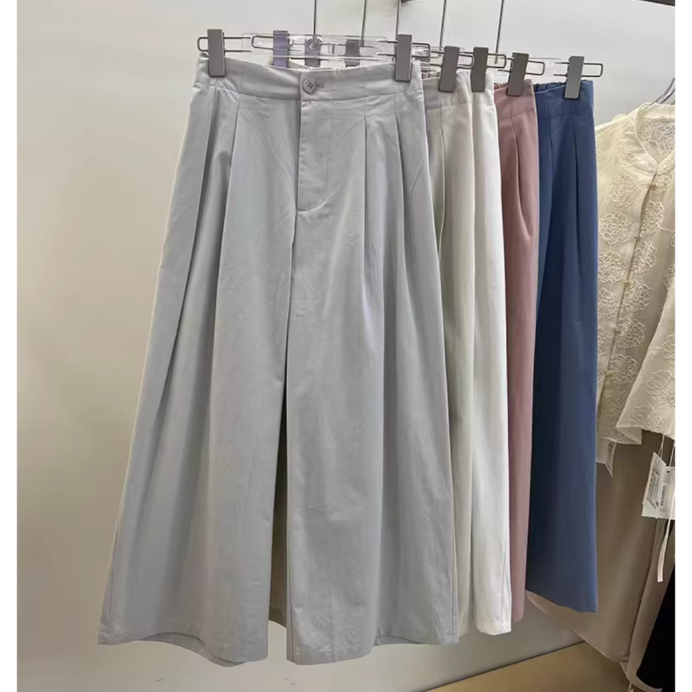 春。小個女必備 拉高比例休閒寬鬆高腰垂感九分直筒闊腿褲-Euphoria Store-細節圖3