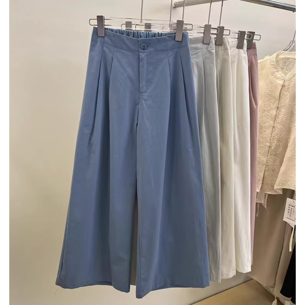 春。小個女必備 拉高比例休閒寬鬆高腰垂感九分直筒闊腿褲-Euphoria Store-細節圖4