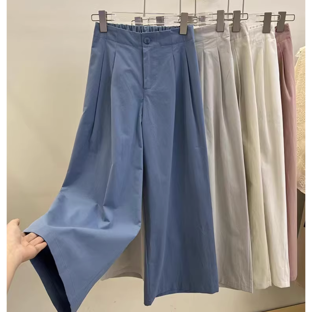 春。小個女必備 拉高比例休閒寬鬆高腰垂感九分直筒闊腿褲-Euphoria Store-細節圖5