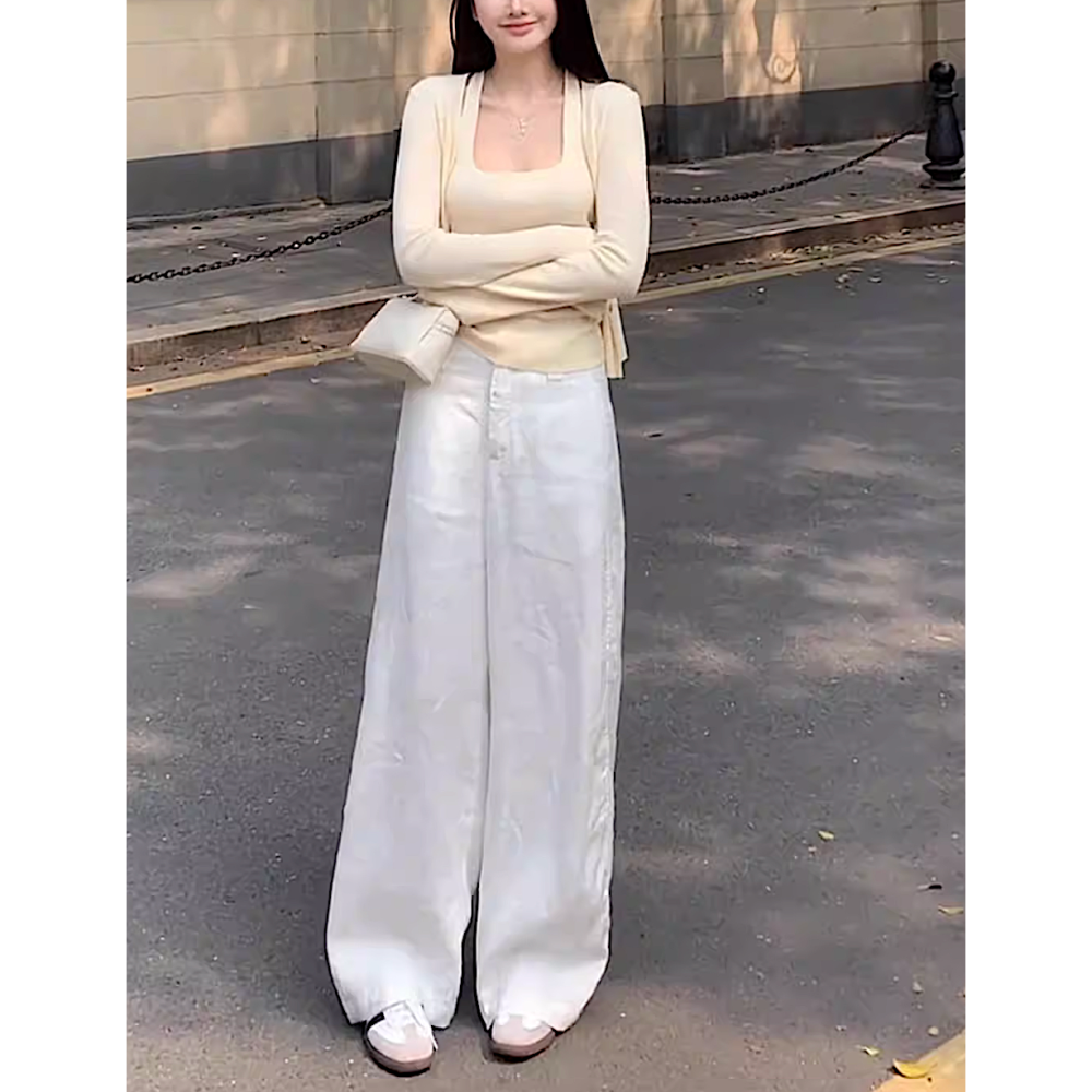 春。浪漫氣質極簡風 修身顯瘦純色無袖方領針織背心+同款V領長袖針織外套兩件套-Euphoria Store-細節圖3