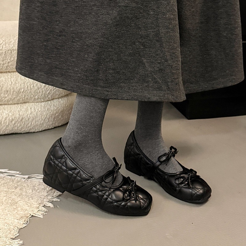 四季。法式氣質小香風 內增高多款淺口黑色菱格紋茶花蝴蝶結奶奶鞋一字帶娃娃鞋-Euphoria Store-細節圖4