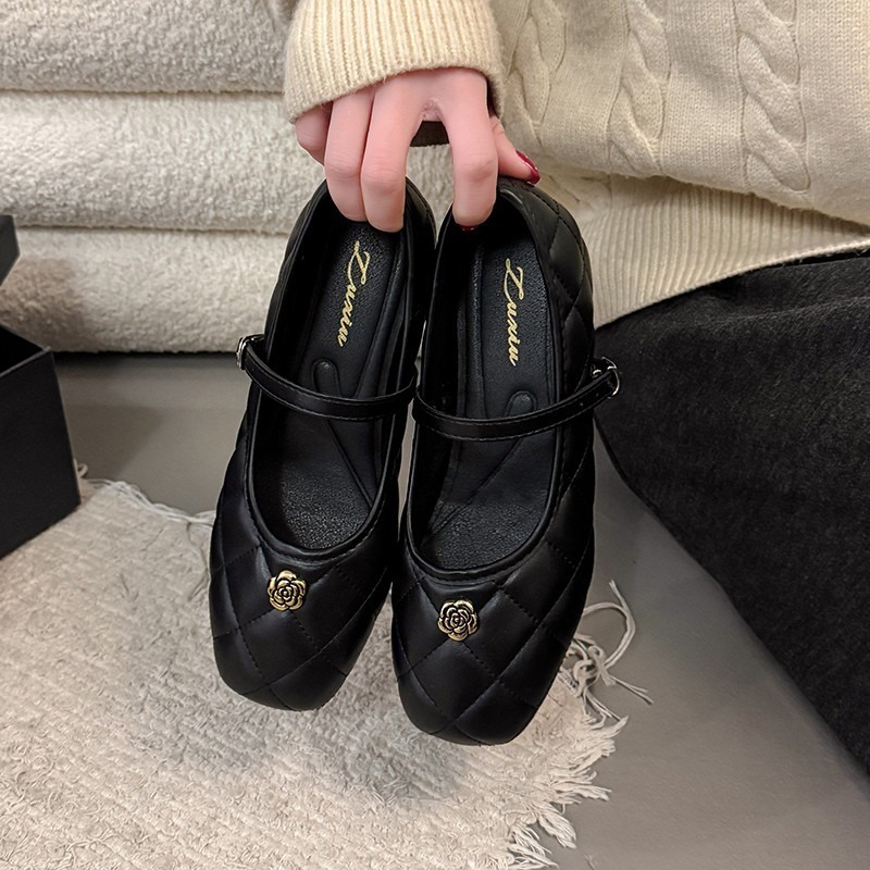 四季。法式氣質小香風 內增高多款淺口黑色菱格紋茶花蝴蝶結奶奶鞋一字帶娃娃鞋-Euphoria Store-細節圖8