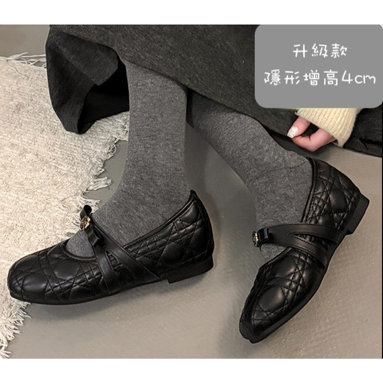 四季。法式氣質小香風 內增高多款淺口黑色菱格紋茶花蝴蝶結奶奶鞋一字帶娃娃鞋-Euphoria Store-規格圖9