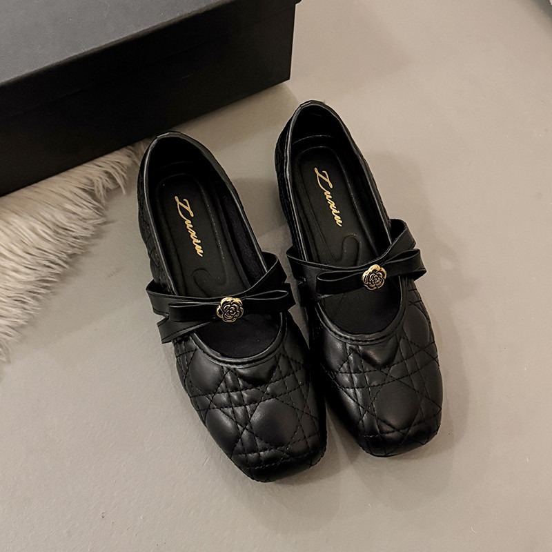 四季。法式氣質小香風 內增高多款淺口黑色菱格紋茶花蝴蝶結奶奶鞋一字帶娃娃鞋-Euphoria Store-規格圖9