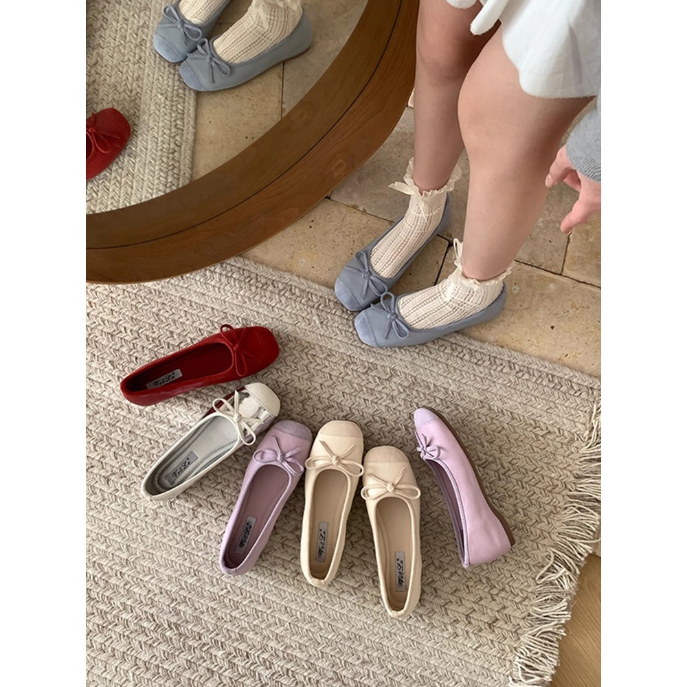 四季。法式浪漫甜美小香風 內增高溫柔色系蝴蝶結淺口軟底好穿好走芭蕾舞鞋奶奶鞋-Euphoria Store-細節圖2