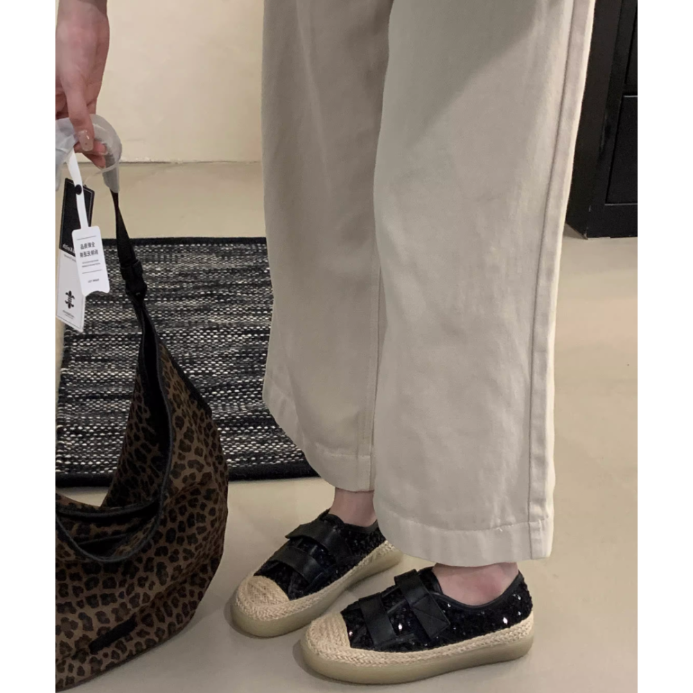 春。甜美漂亮小香風 閃亮亮片魔鬼沾設計 麻繩滾邊好穿好走防滑厚底漁夫鞋帆布鞋-Euphoria Store-細節圖5