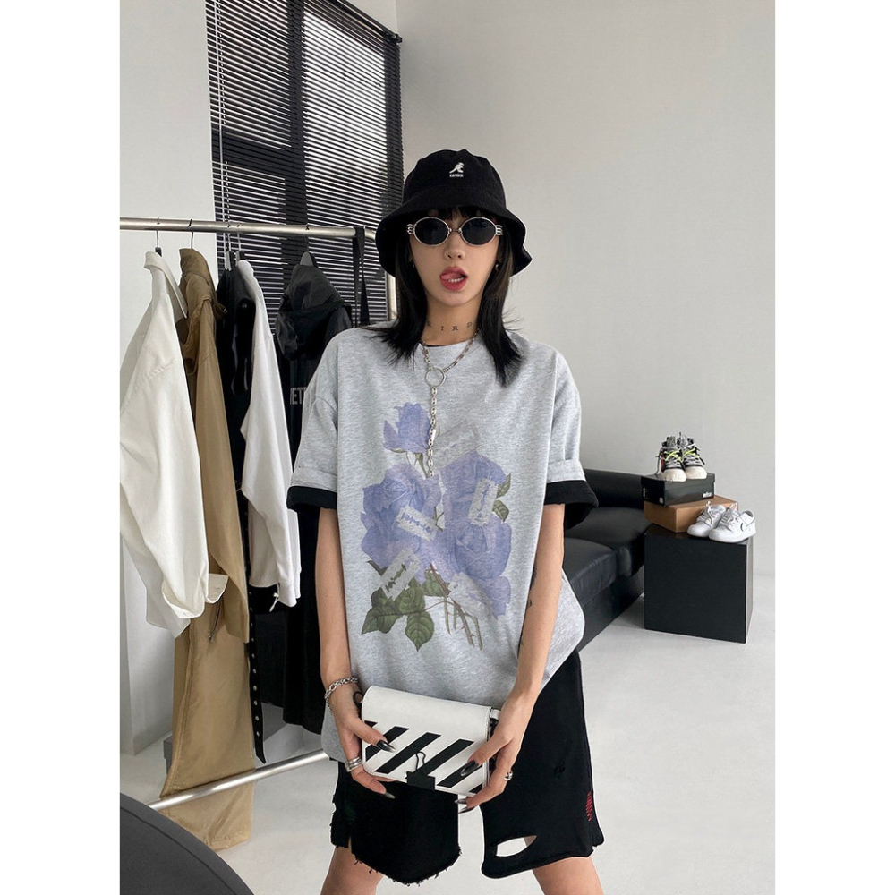 四季。原創設計 vintage印花古著街頭寬鬆休閒學生白色短袖T恤上衣-Euphoria Store-細節圖2