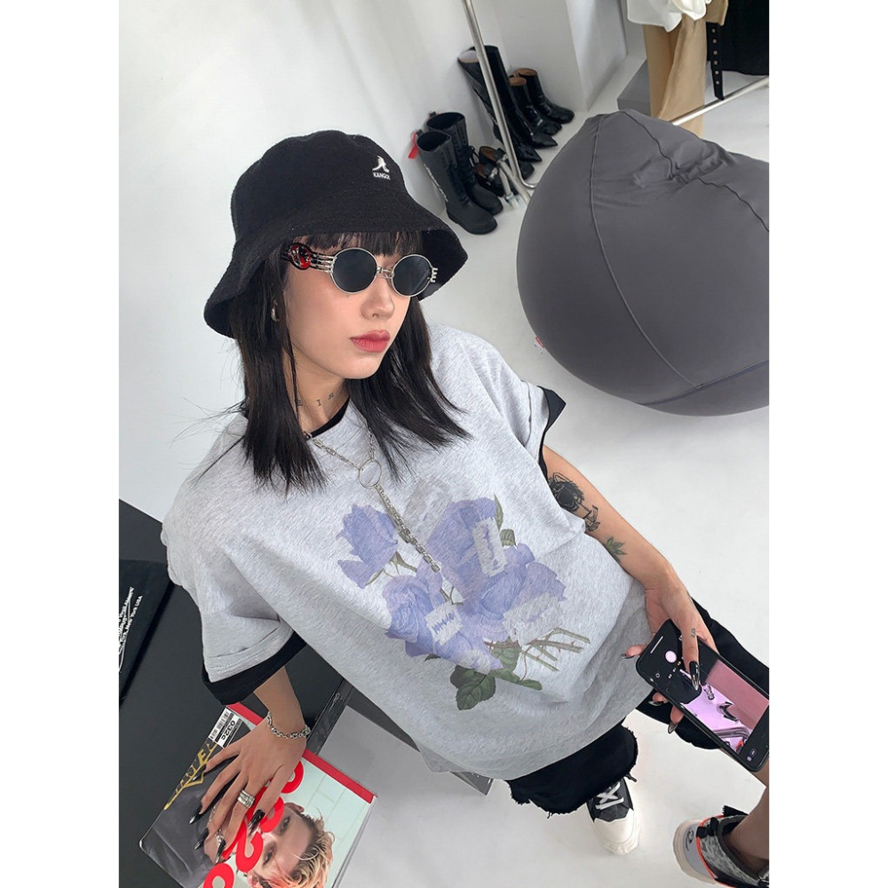 四季。原創設計 vintage印花古著街頭寬鬆休閒學生白色短袖T恤上衣-Euphoria Store-細節圖3