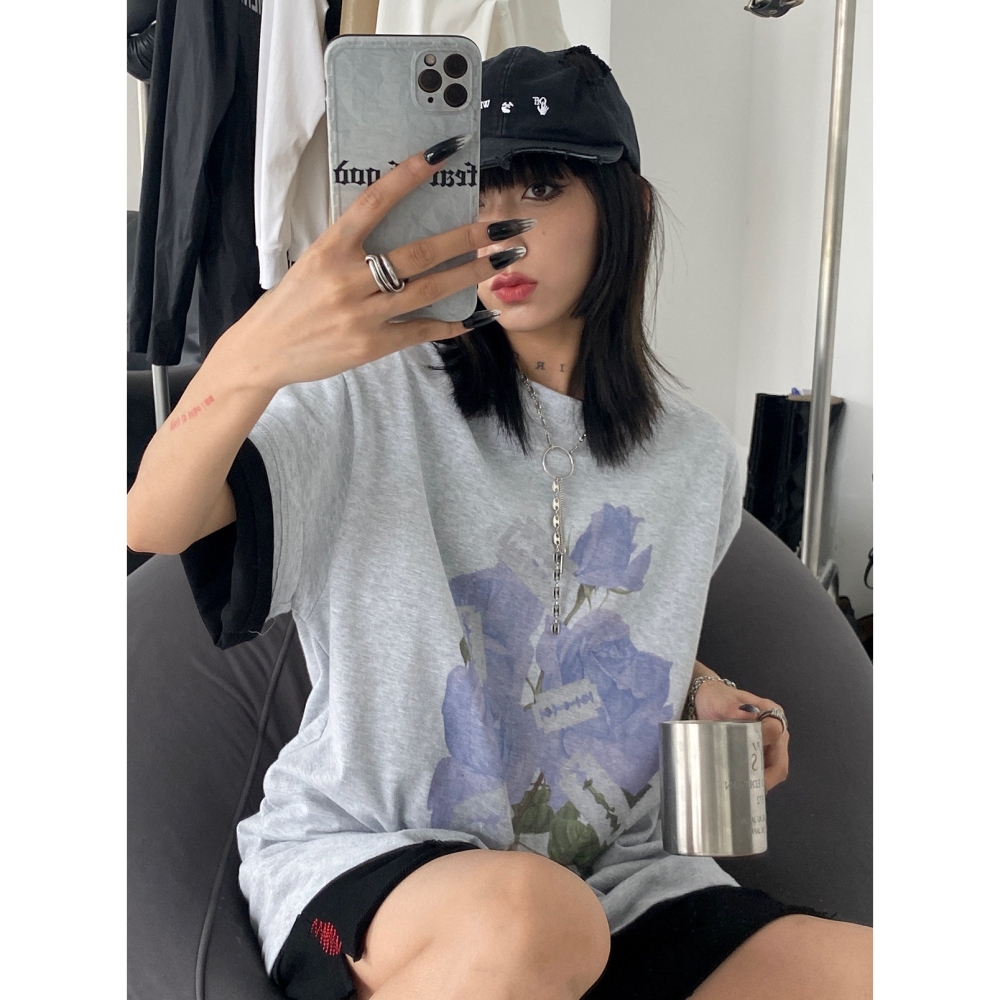 四季。原創設計 vintage印花古著街頭寬鬆休閒學生白色短袖T恤上衣-Euphoria Store-細節圖4