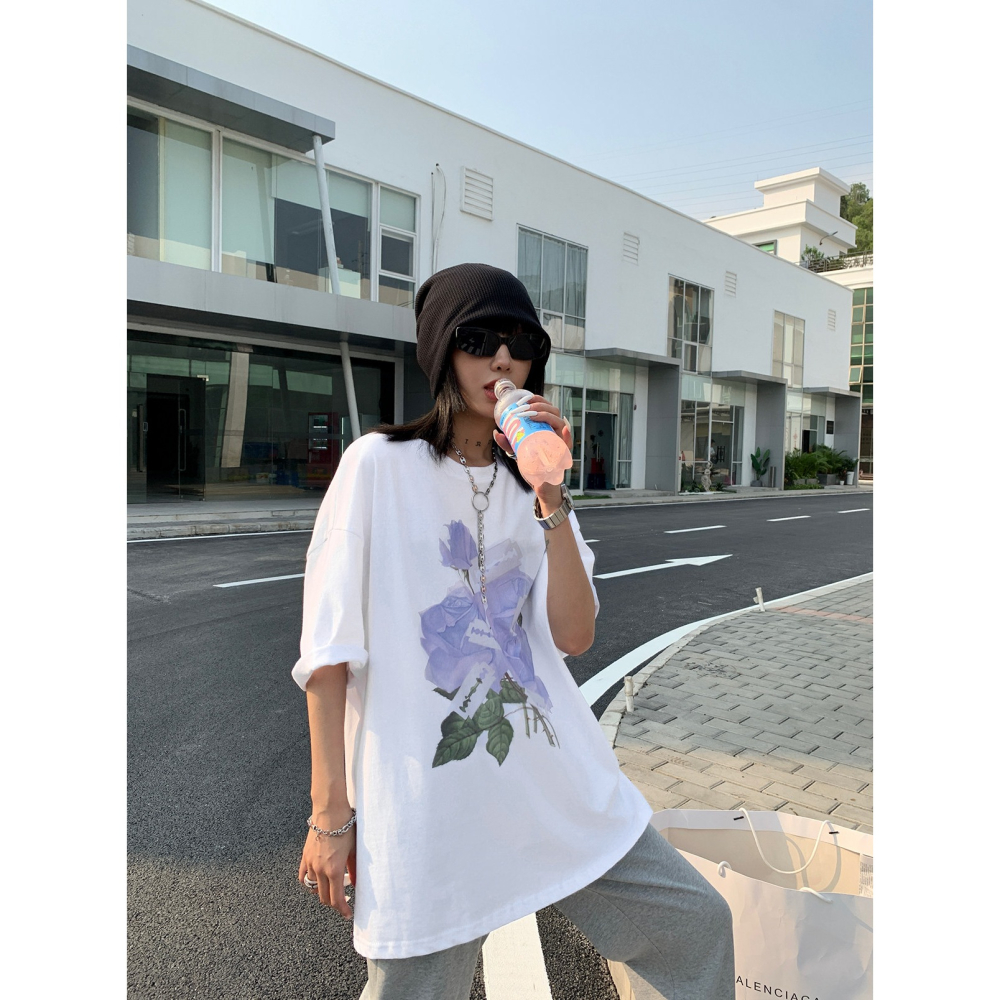 四季。原創設計 vintage印花古著街頭寬鬆休閒學生白色短袖T恤上衣-Euphoria Store-細節圖6