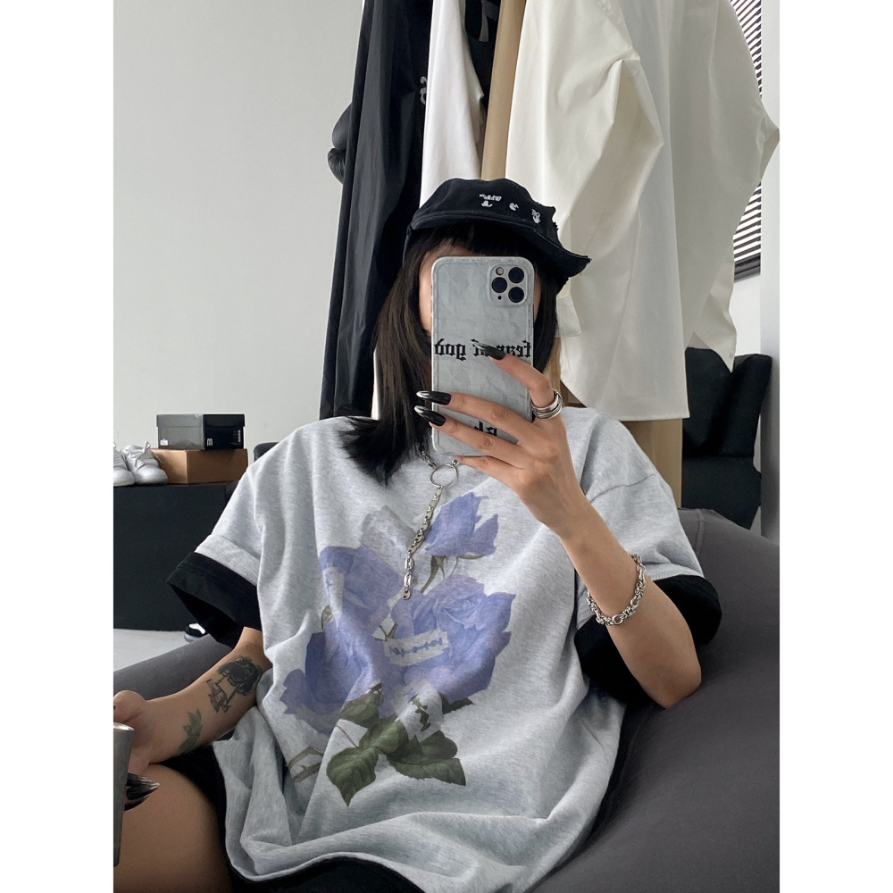 四季。原創設計 vintage印花古著街頭寬鬆休閒學生白色短袖T恤上衣-Euphoria Store-細節圖7