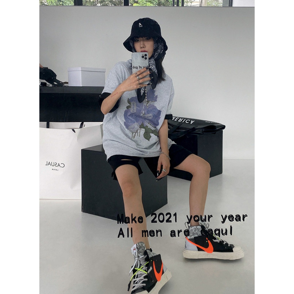 四季。原創設計 vintage印花古著街頭寬鬆休閒學生白色短袖T恤上衣-Euphoria Store-細節圖8