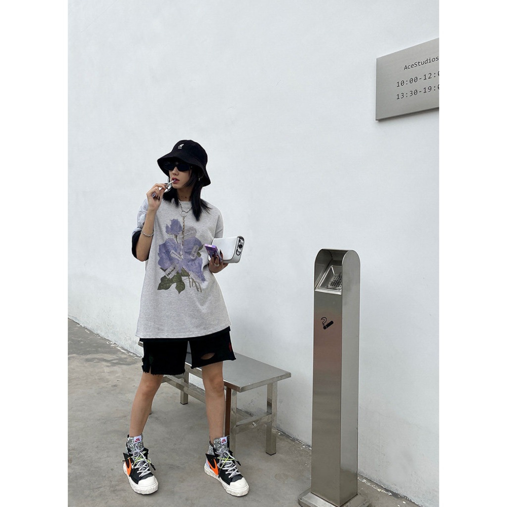 四季。原創設計 vintage印花古著街頭寬鬆休閒學生白色短袖T恤上衣-Euphoria Store-細節圖9