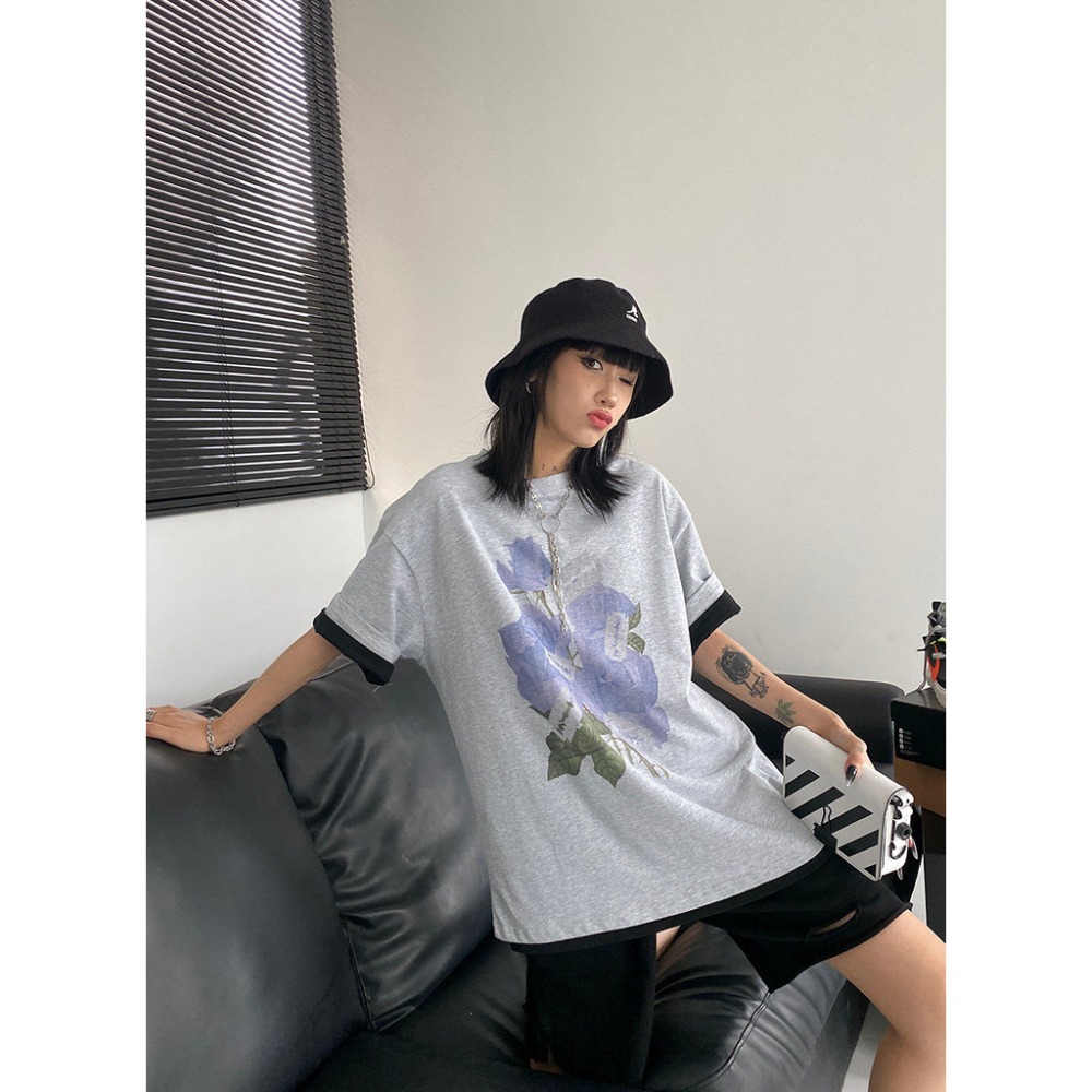 四季。原創設計 vintage印花古著街頭寬鬆休閒學生白色短袖T恤上衣-Euphoria Store-規格圖9