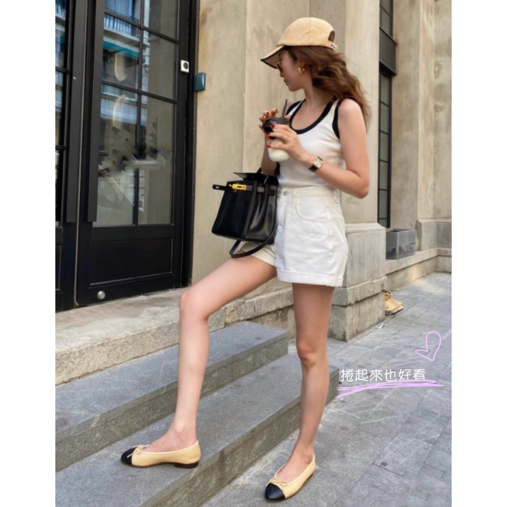 四季。經典時尚百搭 寬鬆顯高顯瘦 薄款高腰直筒杏色水洗牛仔短褲五分褲-Euphoria Store-細節圖5