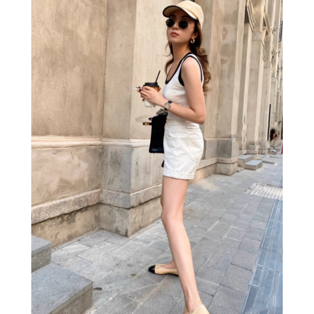 四季。經典時尚百搭 寬鬆顯高顯瘦 薄款高腰直筒杏色水洗牛仔短褲五分褲-Euphoria Store-細節圖6