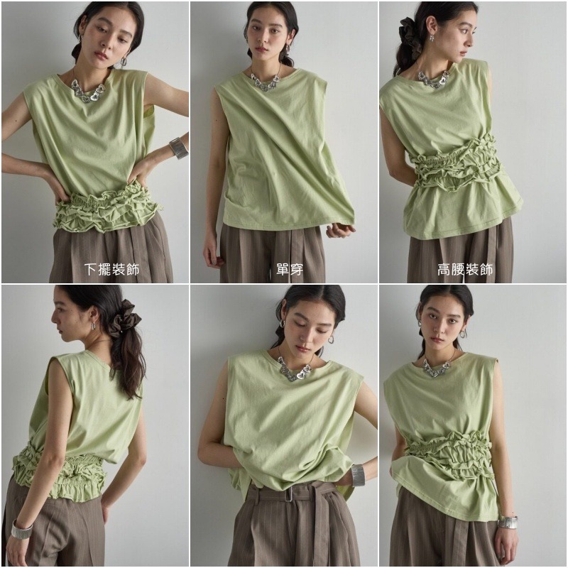 春。小個穿搭 清新減齡日系 四穿法落肩短袖寬鬆T恤+荷葉邊鬆緊束腰裹胸腰帶T恤上衣-Euphoria Store-細節圖6