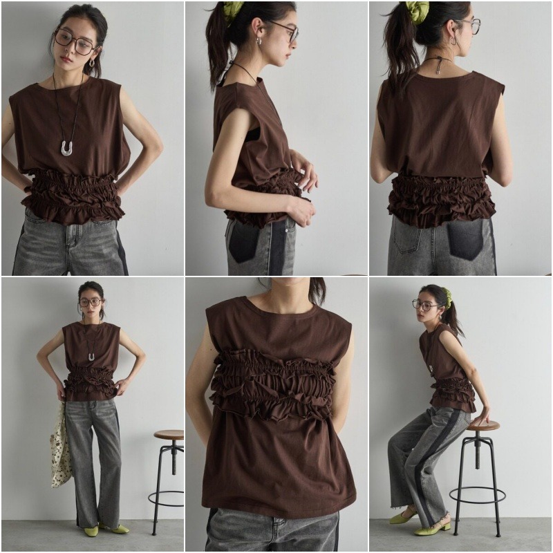 春。小個穿搭 清新減齡日系 四穿法落肩短袖寬鬆T恤+荷葉邊鬆緊束腰裹胸腰帶T恤上衣-Euphoria Store-細節圖7