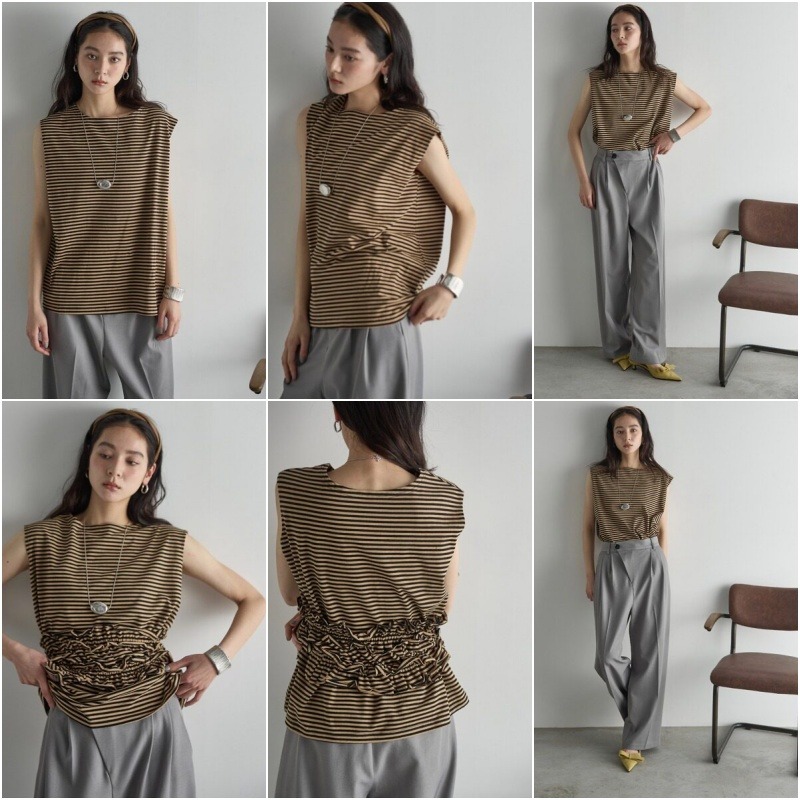 春。小個穿搭 清新減齡日系 四穿法落肩短袖寬鬆T恤+荷葉邊鬆緊束腰裹胸腰帶T恤上衣-Euphoria Store-細節圖8