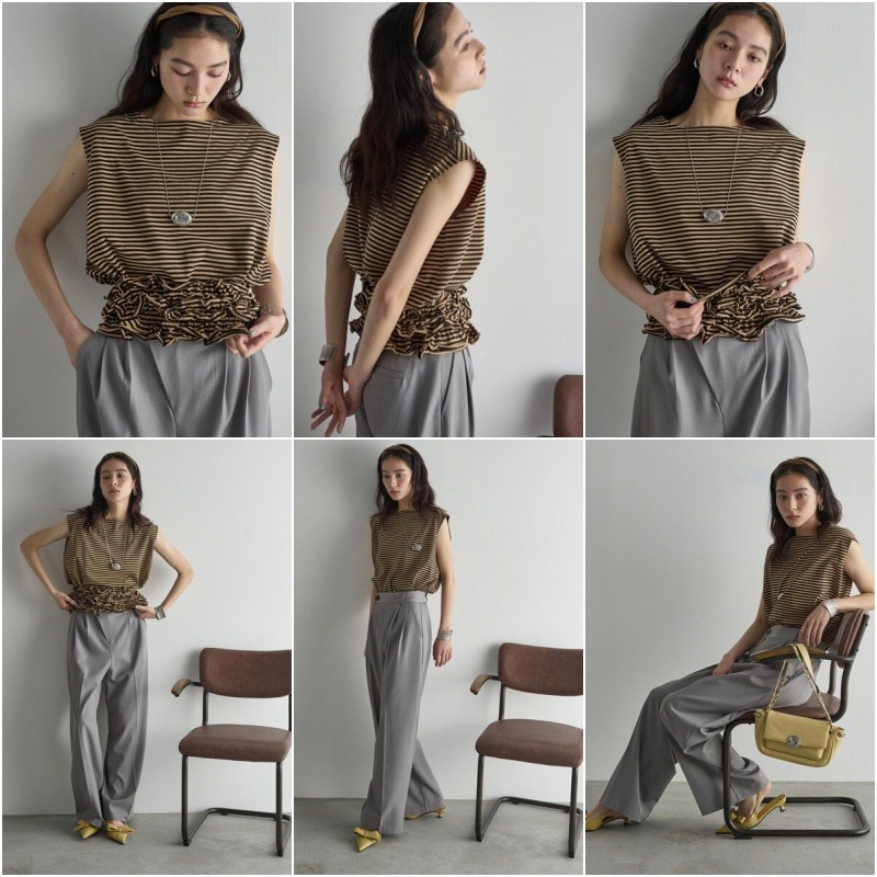 春。小個穿搭 清新減齡日系 四穿法落肩短袖寬鬆T恤+荷葉邊鬆緊束腰裹胸腰帶T恤上衣-Euphoria Store-細節圖9