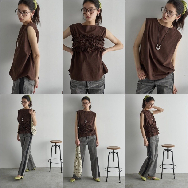 春。小個穿搭 清新減齡日系 四穿法落肩短袖寬鬆T恤+荷葉邊鬆緊束腰裹胸腰帶T恤上衣-Euphoria Store-細節圖10