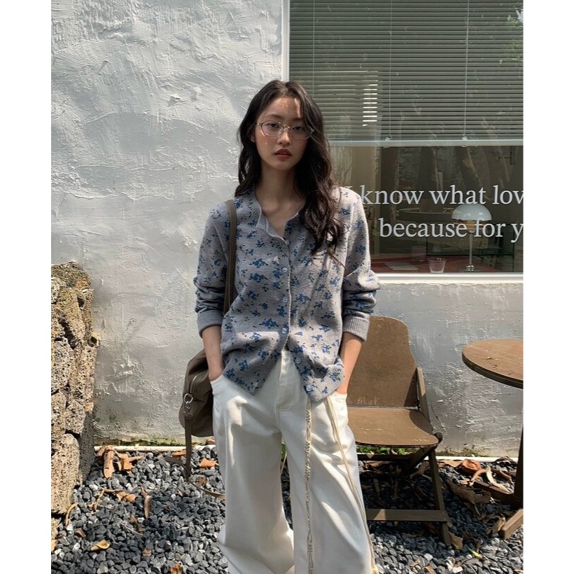 春。法式街古氣質 清新減齡小碎花 單排扣圓領親膚細針織外套上-Euphoria Store-細節圖2