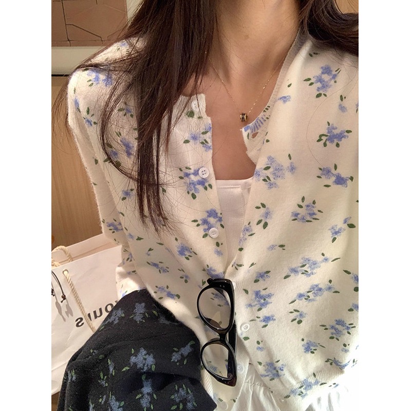 春。法式街古氣質 清新減齡小碎花 單排扣圓領親膚細針織外套上-Euphoria Store-細節圖3