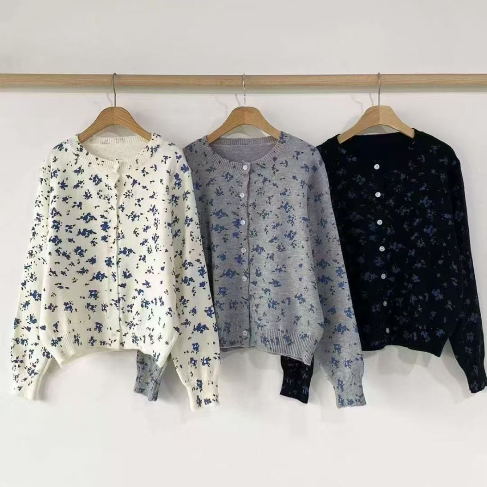 春。法式街古氣質 清新減齡小碎花 單排扣圓領親膚細針織外套上-Euphoria Store-細節圖10