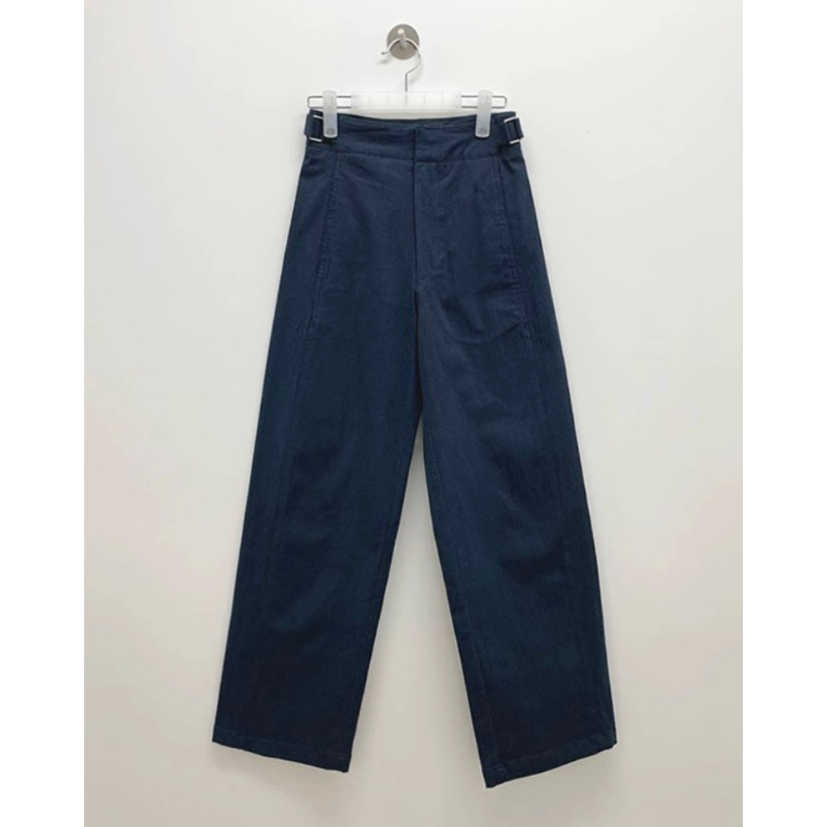 夏。簡約氣質通勤必備 腰側設計深藍色高腰闊腿直筒褲西裝長褲-Euphoria Store-細節圖6