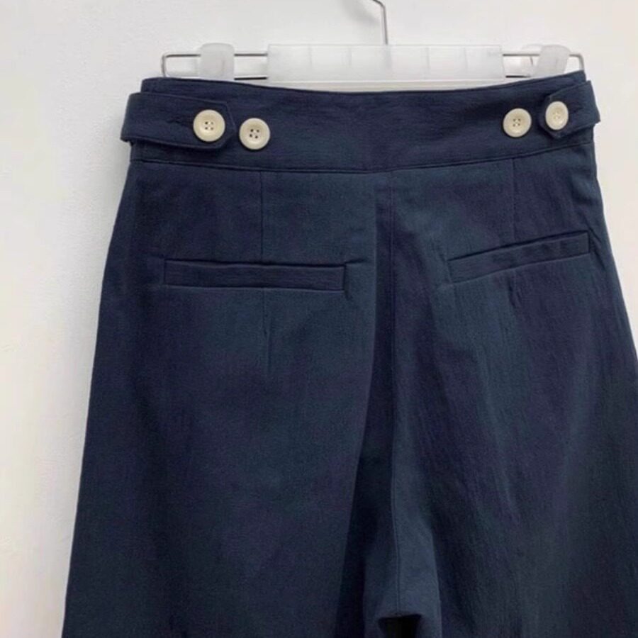 夏。簡約氣質通勤必備 腰側設計深藍色高腰闊腿直筒褲西裝長褲-Euphoria Store-細節圖8