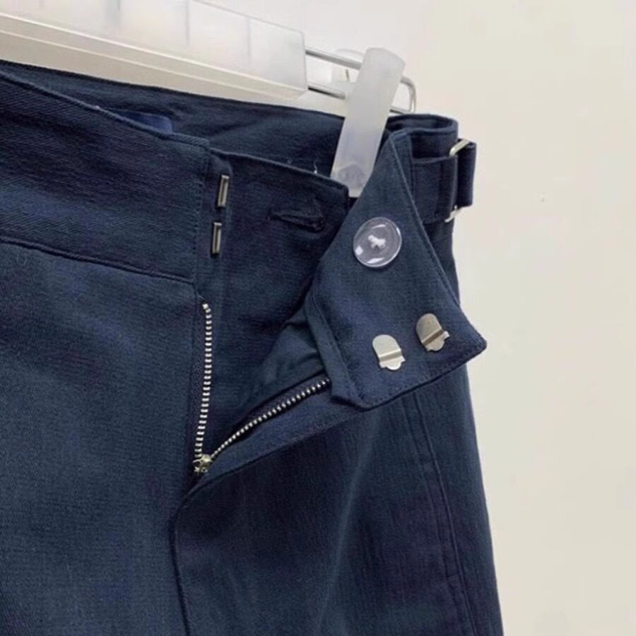 夏。簡約氣質通勤必備 腰側設計深藍色高腰闊腿直筒褲西裝長褲-Euphoria Store-細節圖9