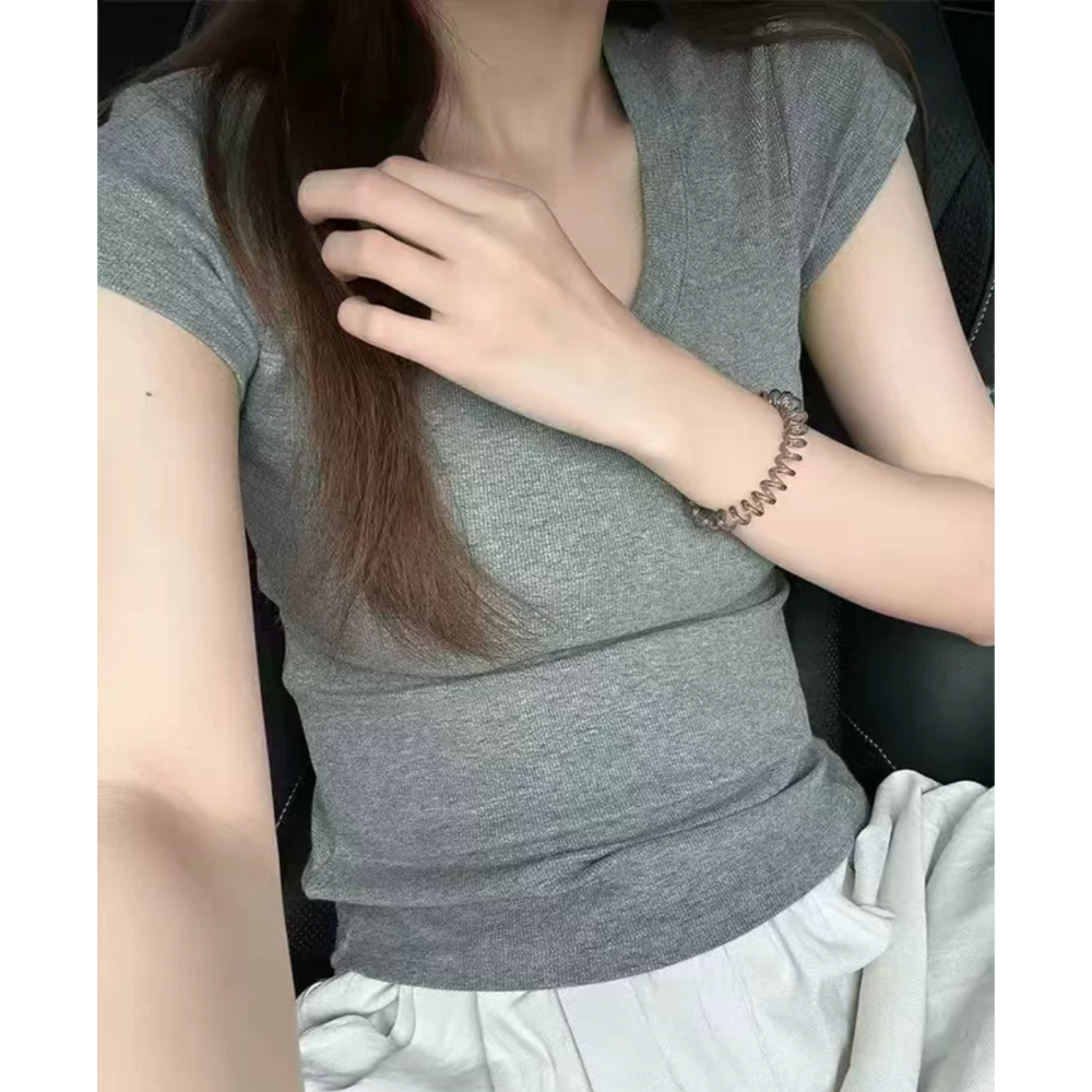 夏。這件必需入 辣妹必備 鎖骨殺法式大U領顯瘦緊身顯瘦不緊繃短袖T恤 百搭素T-Euphoria Store-細節圖2