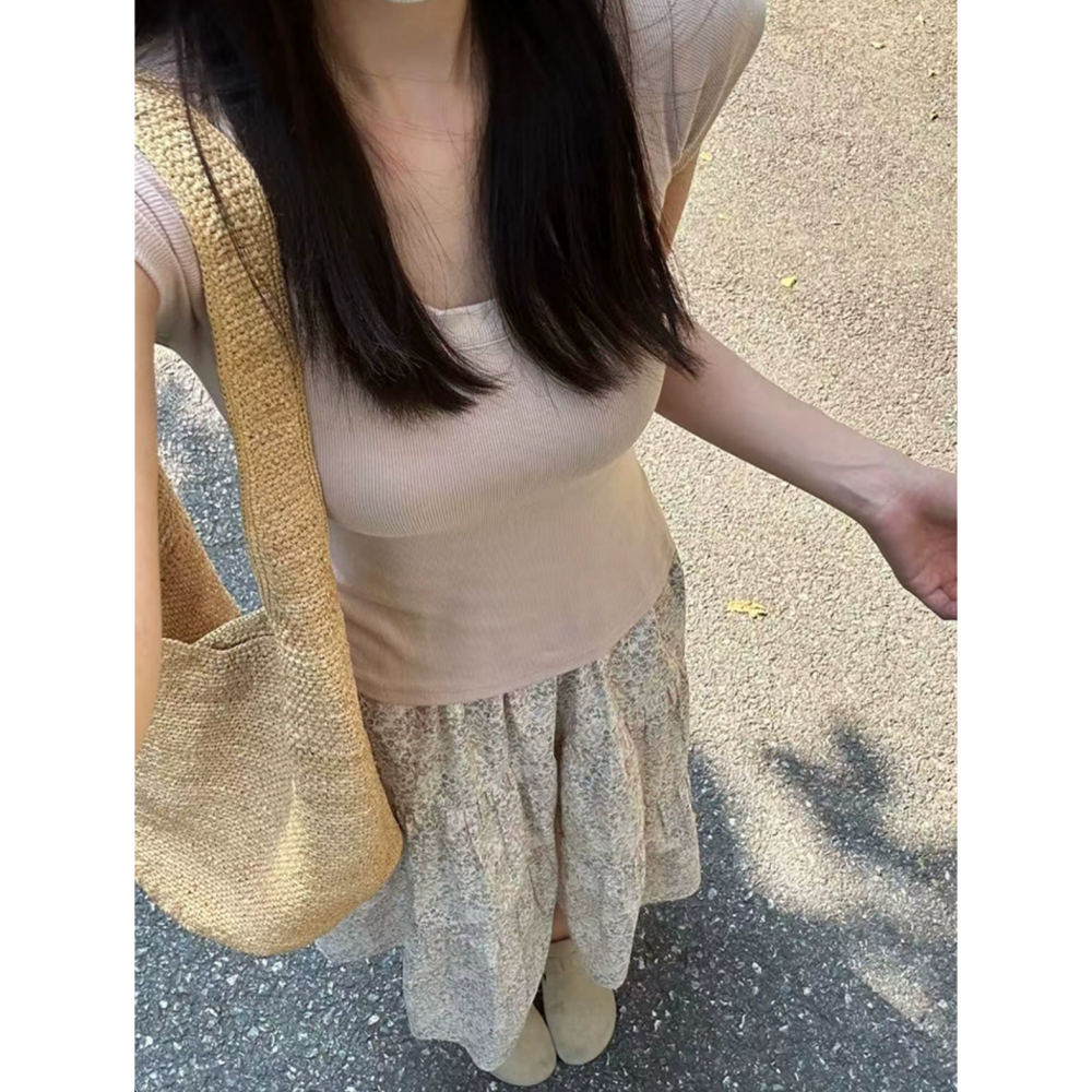 夏。這件必需入 辣妹必備 鎖骨殺法式大U領顯瘦緊身顯瘦不緊繃短袖T恤 百搭素T-Euphoria Store-細節圖7