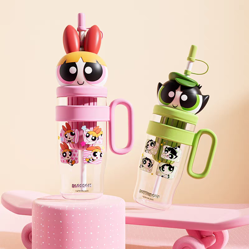 【7-ELEVEN 門市團購】正版 飛天小女警 泡泡 毛毛 花花 公仔頭手提杯 1060ml 吸管杯 水壺 把手杯-細節圖4