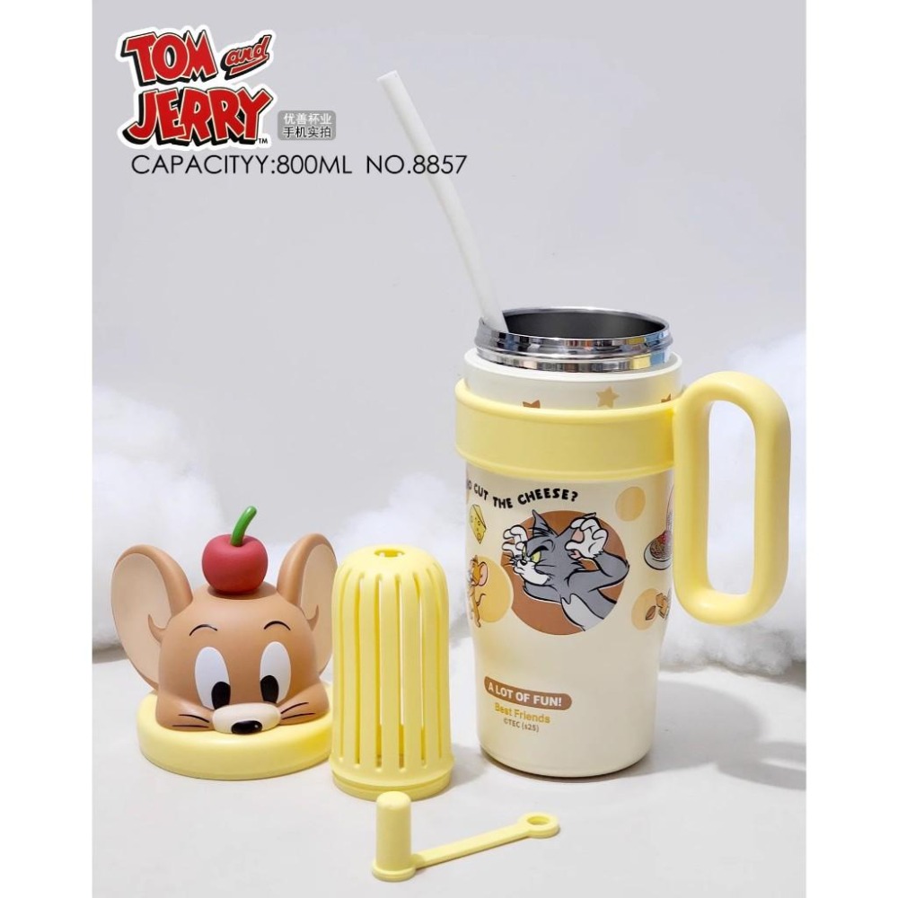 湯姆貓 傑利鼠 Tom Jerry 派對冰霸杯 800ml 吸管杯 保溫杯 保冰杯 冰霸杯 把手杯 握把杯 316不鏽鋼-細節圖2
