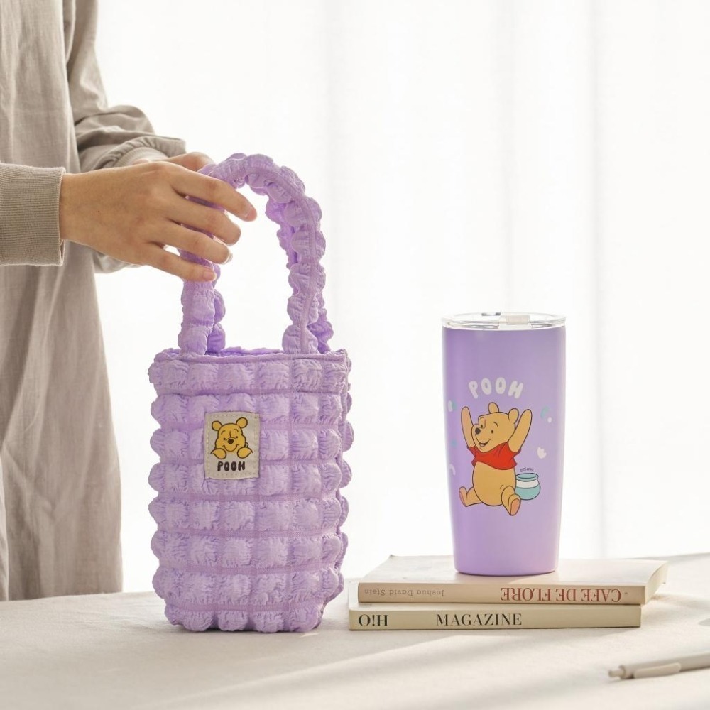 迪士尼 史迪奇 小熊維尼 米奇 530ml 萌趣真空保溫杯提袋組 保溫杯 飲料袋 冰霸杯-細節圖2