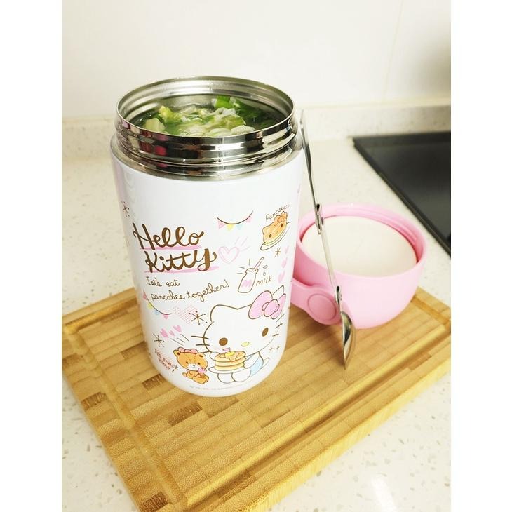 三麗鷗 Sanrio Hello Kitty 凱蒂貓 500ml 304不鏽鋼手提悶燒罐 保溫瓶 燜燒罐 保溫罐-細節圖2
