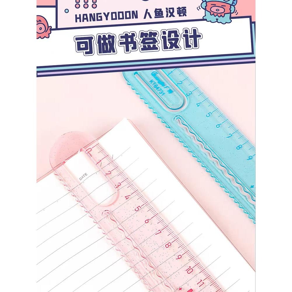 三麗鷗 人魚漢頓 醜魚 15cm 書籤套尺 書籤 量尺 量角器 尺 三角尺 三角板 學生 文具 辦公用品 直尺-細節圖2
