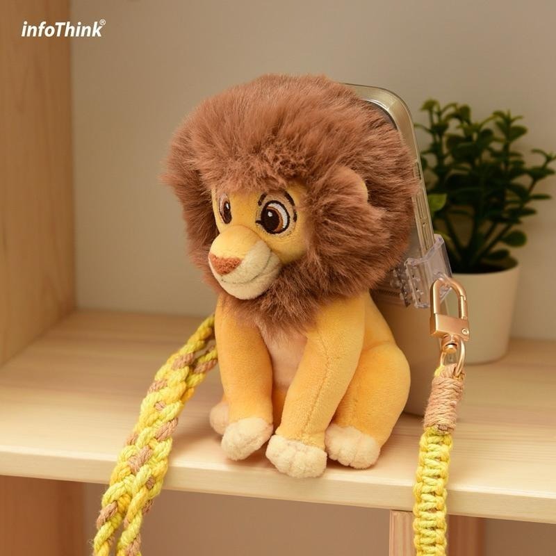 【限時購】 infothink 訊想科技 迪士尼 獅子王 絨毛公仔手機背夾+隨身環保袋 娃娃 手機頸掛繩 手機掛繩-細節圖2