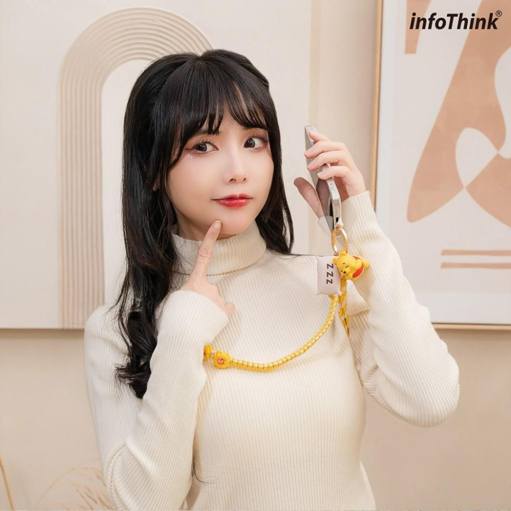 infoThink 訊想科技 迪士尼 小熊維尼 愛睏 手機編織頸掛繩 手機掛繩 公仔吊繩 頸掛繩-細節圖2