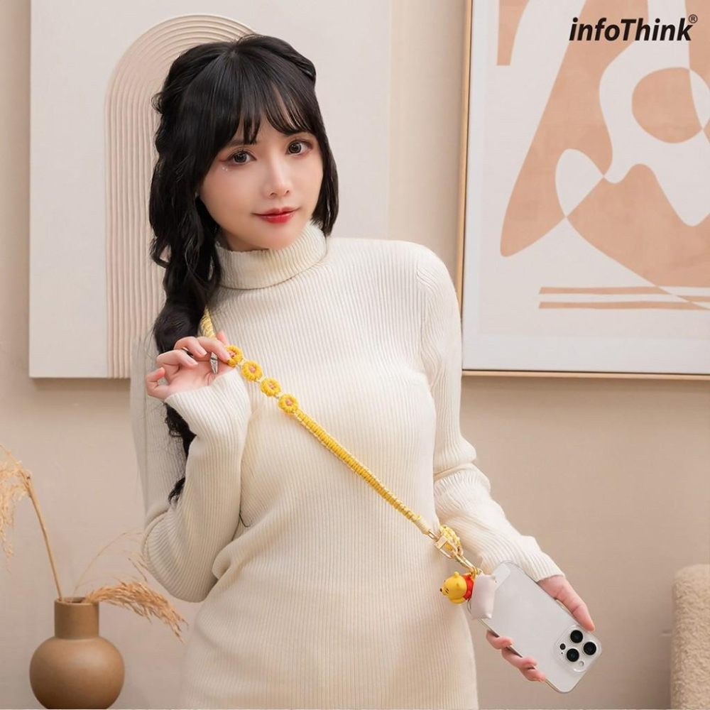 infoThink 訊想科技 迪士尼 小熊維尼 愛睏 手機編織頸掛繩 手機掛繩 公仔吊繩 頸掛繩-細節圖3
