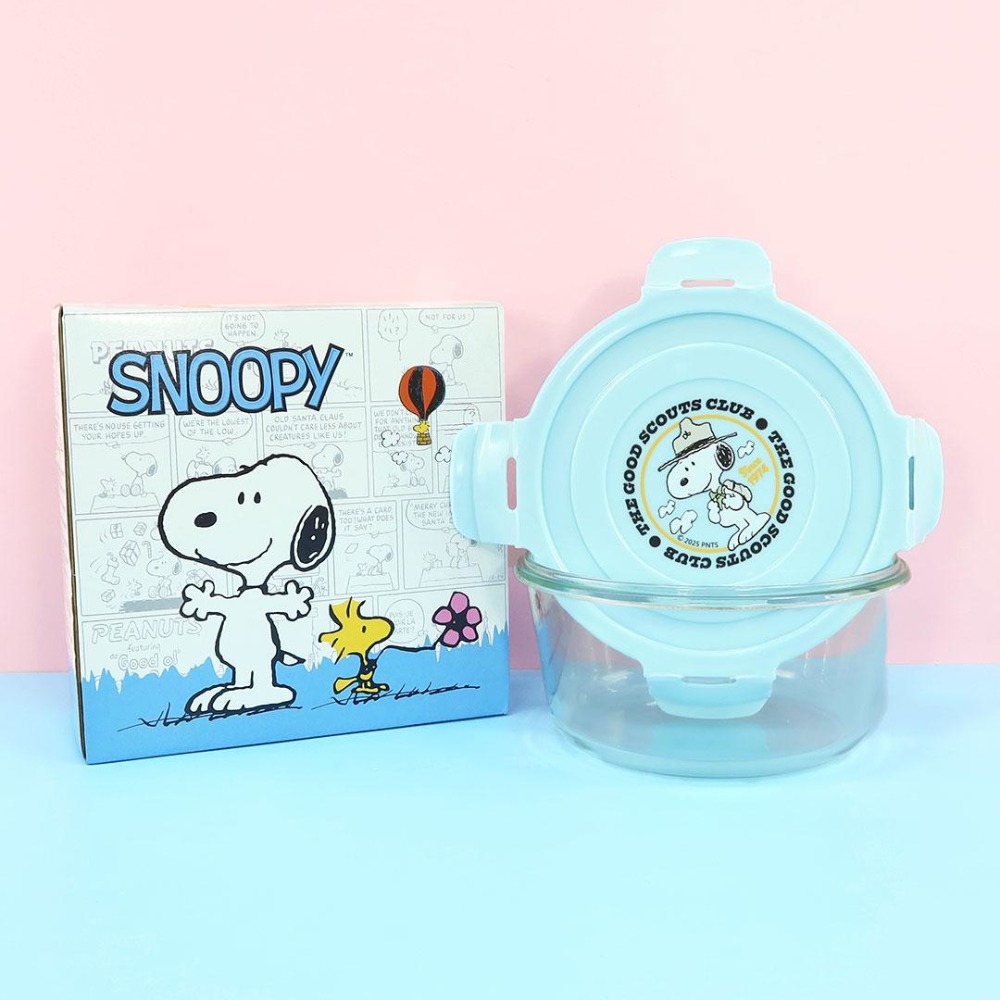 史努比 密扣式玻璃禮盒2入組 (圓形+方形) 保鮮盒 便當盒-規格圖2